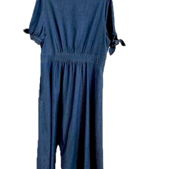 Goelia Denim Midi Dress | Size L | V-Neck A-Line - Picture 5 of 9